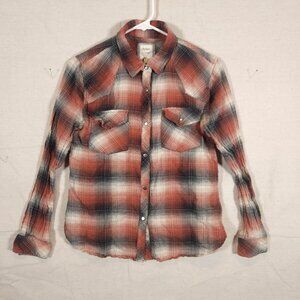 Dylan True Grit Snap Shirt Womens Medium Long Sleeve Plaid Pockets FLAWS